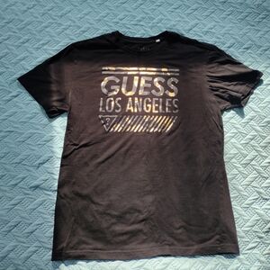 Guess Black Tee with Metallic Gold Logo